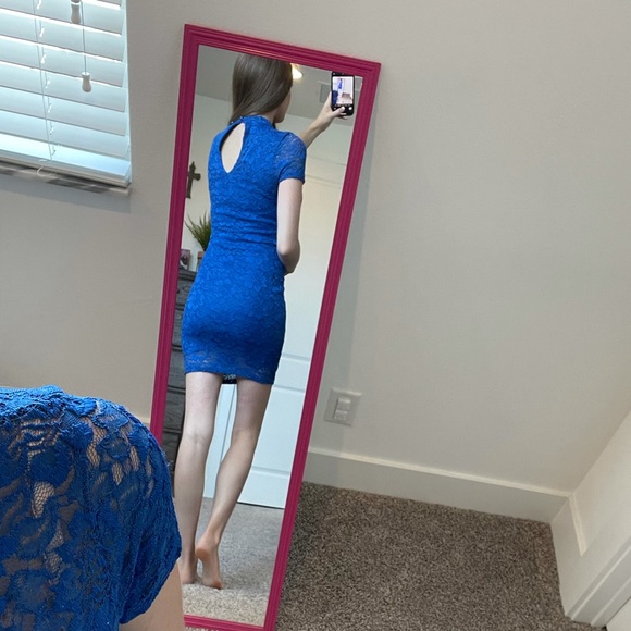 Blue Lace Mini Dress - Picture 3 of 4